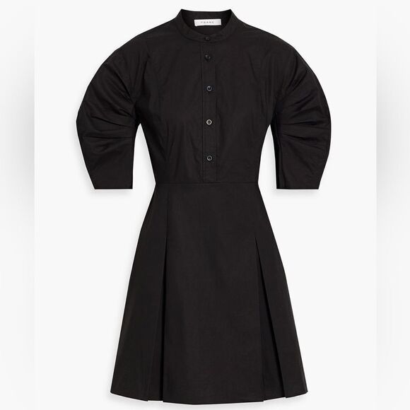 FRAME Denim‎ Pleated Cotton-Poplin Mini Dress in Black Size XXS - Picture 1 of 9